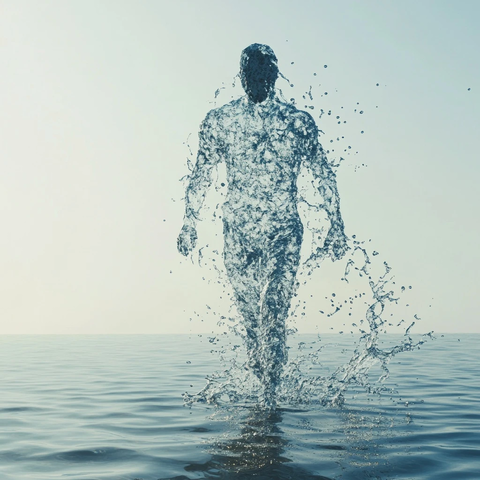 水花人形映衬宁静背景