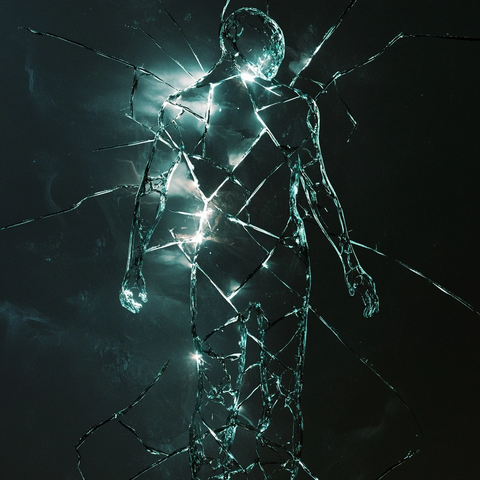 裂纹玻璃中的发光人影