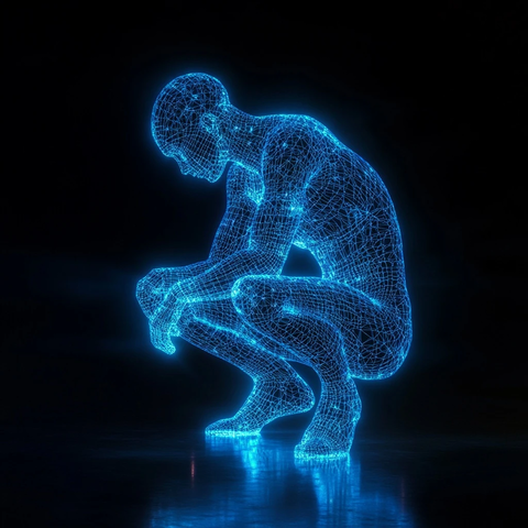 蓝色发光参数化人体蹲姿