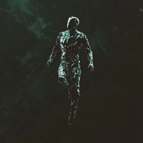 铬色人形浮动数字暗纹背景