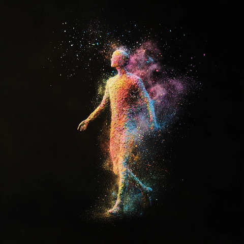 彩色粉末绘制的人物剪影