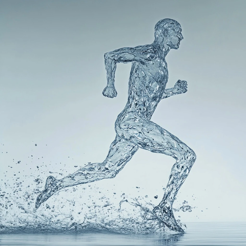 透明水流构成奔跑人形