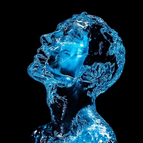 透明蓝冰雕塑人像