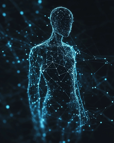 蓝线光点人偶全息图