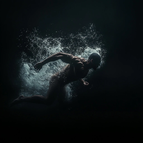 泳者破浪雷鸣水中疾驰