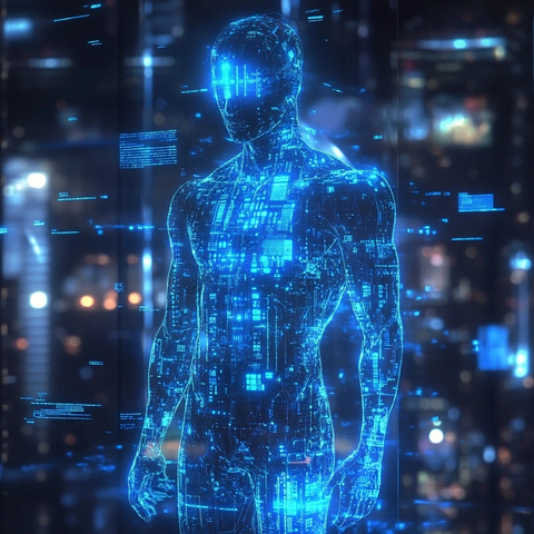 蓝色人形全息投影代码面板