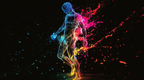 白色轮廓人像彩色喷溅