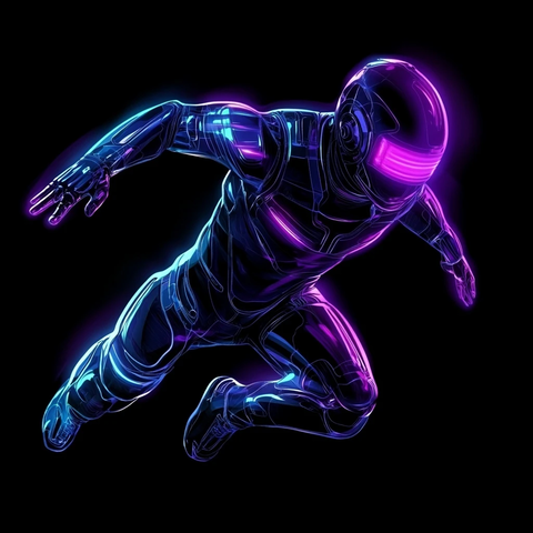 男子跃入深空紫蓝光影