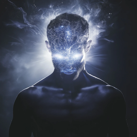 男子半身像数字脑光影