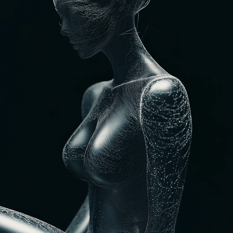 纤细女性身体铁流体皮肤