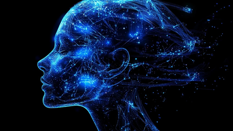 数字赛博朋克人脑侧视图