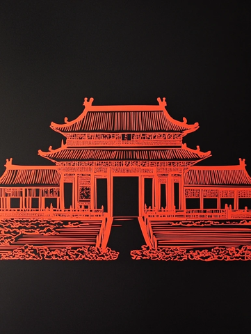 传统中式建筑剪纸风格图案