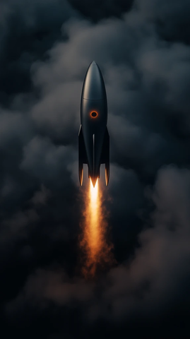 银色火箭穿越云层升空