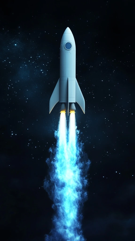 白色火箭蓝色火焰飞向天空