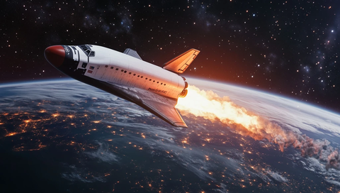 红白航天飞机星空起飞