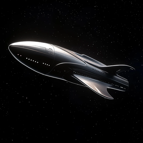 银色太空船飞行太空