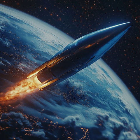 蓝色火箭飞越地球