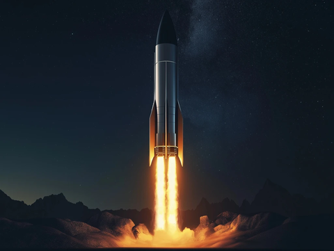 火箭夜空发射金属机身