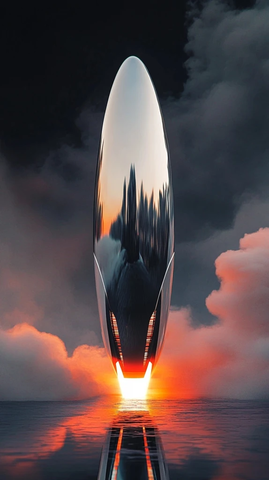 白色流线型火箭发光设计