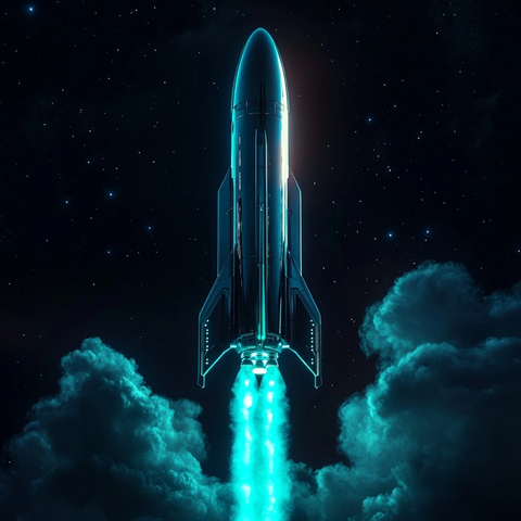 夜空火箭发射蓝绿光环