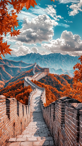 秋景中的万里长城蜿蜒曲折气势磅礴