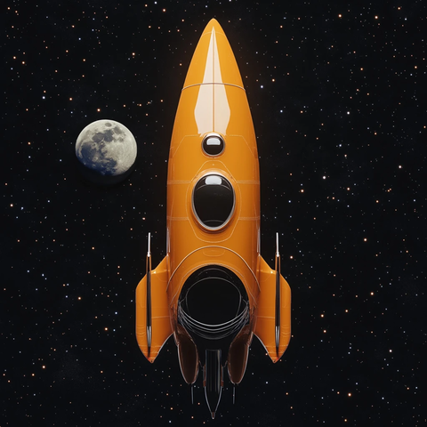 橙色火箭飞向星空月球