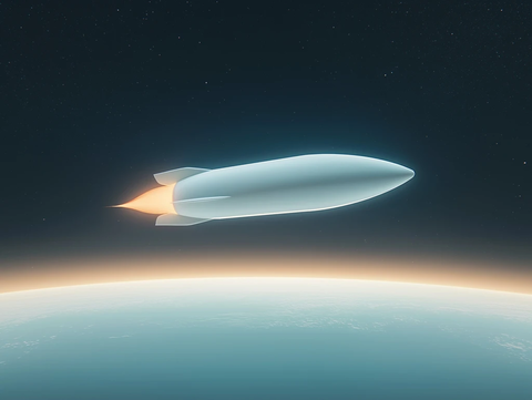 银色火箭悬浮太空地球背景