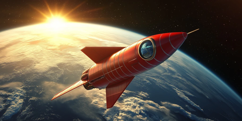 红火箭飞行远离地球