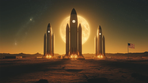 火箭发射月球背景国旗