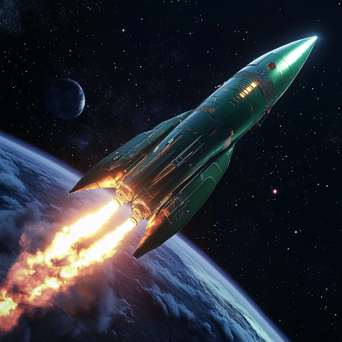 火箭升空火焰烟雾太空