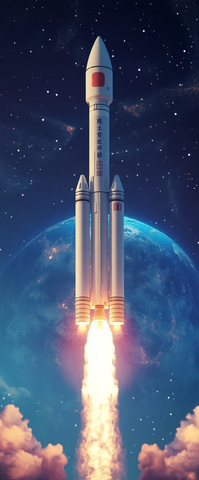 长征火箭飞向夜空地球