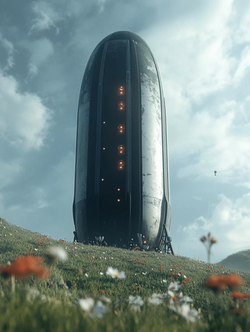 巨大圆柱发射基地与绿草地