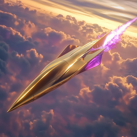 金色导弹飞越日落天空