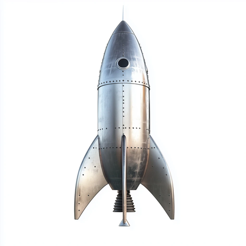 银色火箭船静止白背景