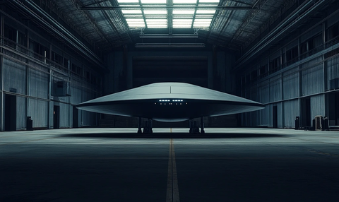 外星飞船停放在黑暗机库