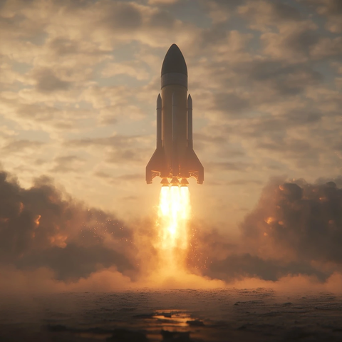 火箭助推器地面着陆火焰云雾