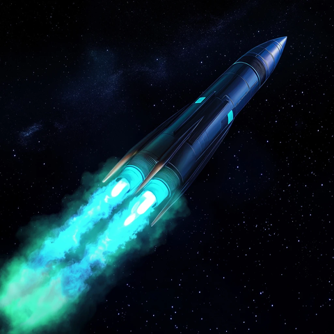 火箭喷射蓝色绿色光焰