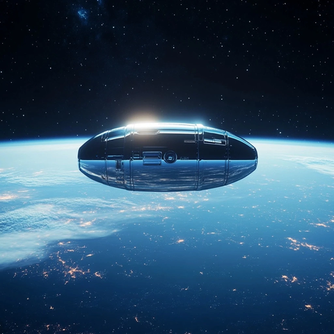 太空漂浮银色胶囊蓝色背景