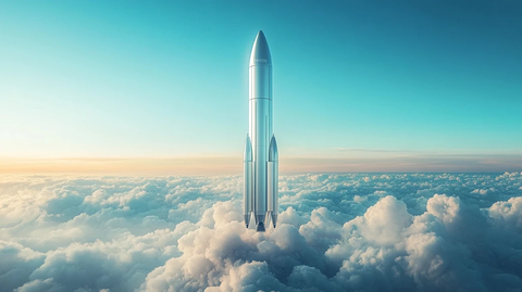 银色火箭蓝天空云层设计