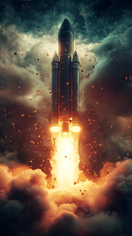 火箭升空火焰烟雾冲击波