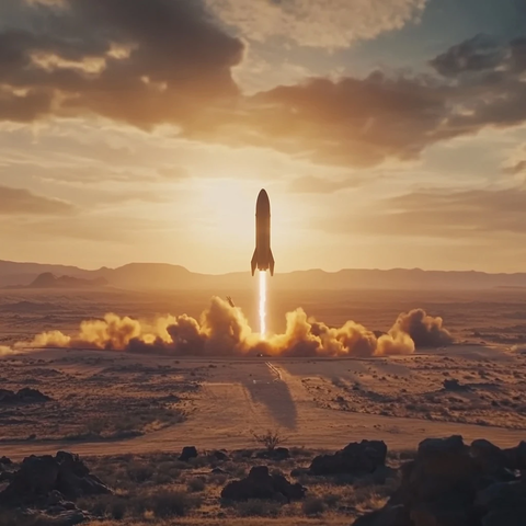 火箭发射升空火星日出场景