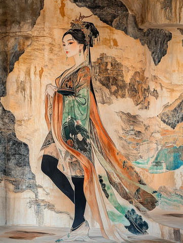 古风女子壁画传统服饰尽显古典韵味