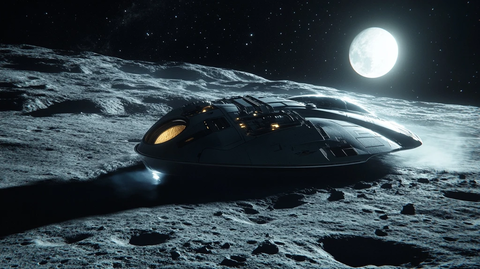 太空船降落月球表面尘埃飞扬