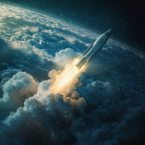 飞船穿越云层进入太空