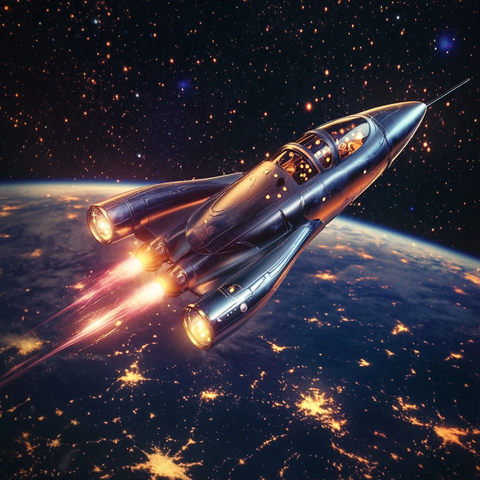 玩具太空船飞向地球