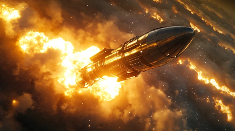 火箭喷射火焰冲向云霄