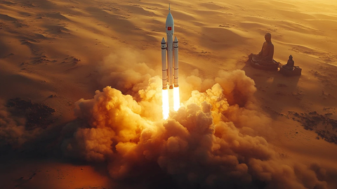神舟飞船发射与沙漠佛像