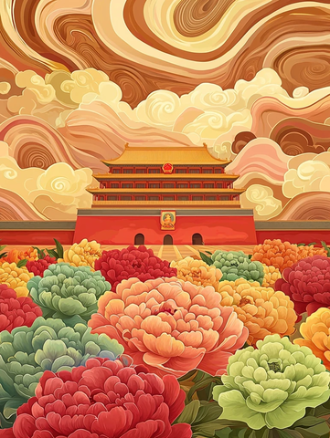 天安门前繁花似锦的景象