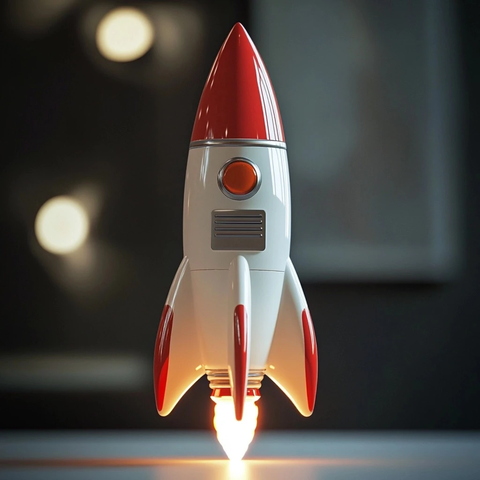 白色红色玩具火箭点火起飞