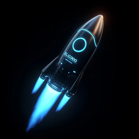 发光蓝色火箭飞向太空